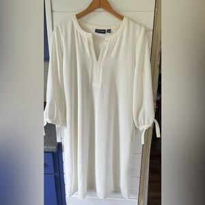 Nina Leonard Cream Dress with Tie Sleeves